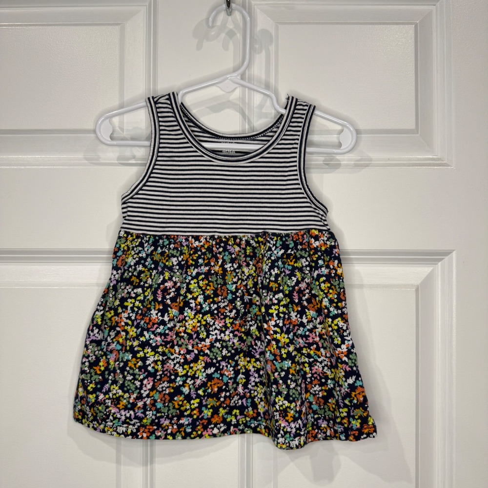 Carter's Girls Navy White Striped Floral Sleeveless‎ Top Size 4T